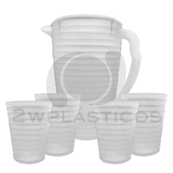 White Freski Pitcher With 4 Cups BPA Free